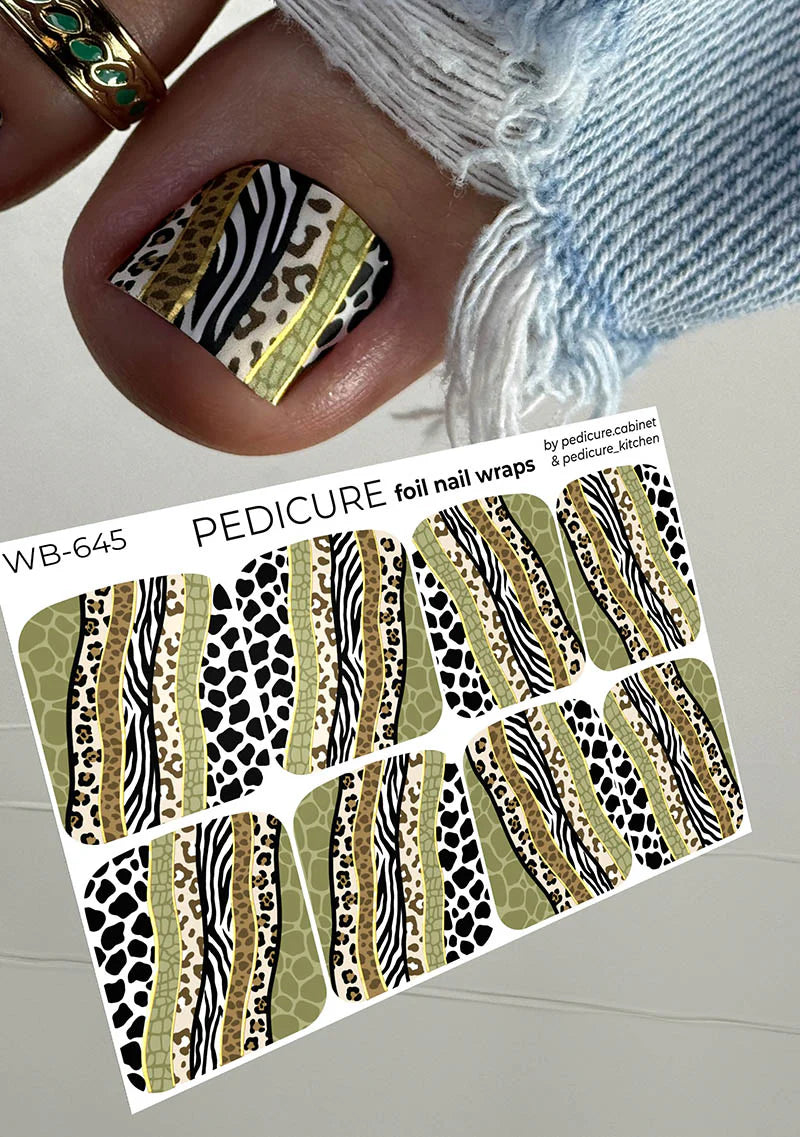Wraps Pédicure Animal Rayé Vert Feuille d’Or Format Large – WB-645
