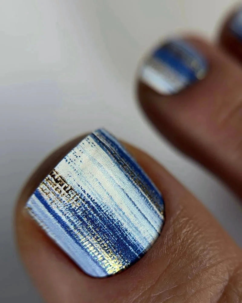 Wraps Pédicure Rayures Bleues Feuille d’Or – WR-420