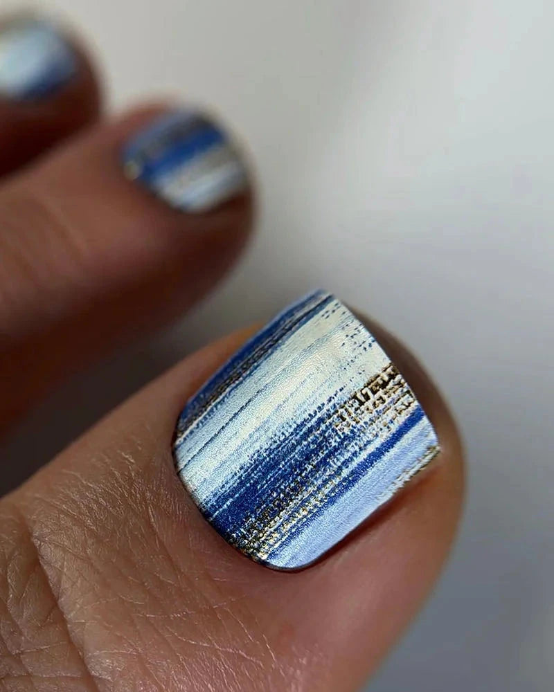 Wraps Pédicure Rayures Bleues Feuille d’Or – WR-420