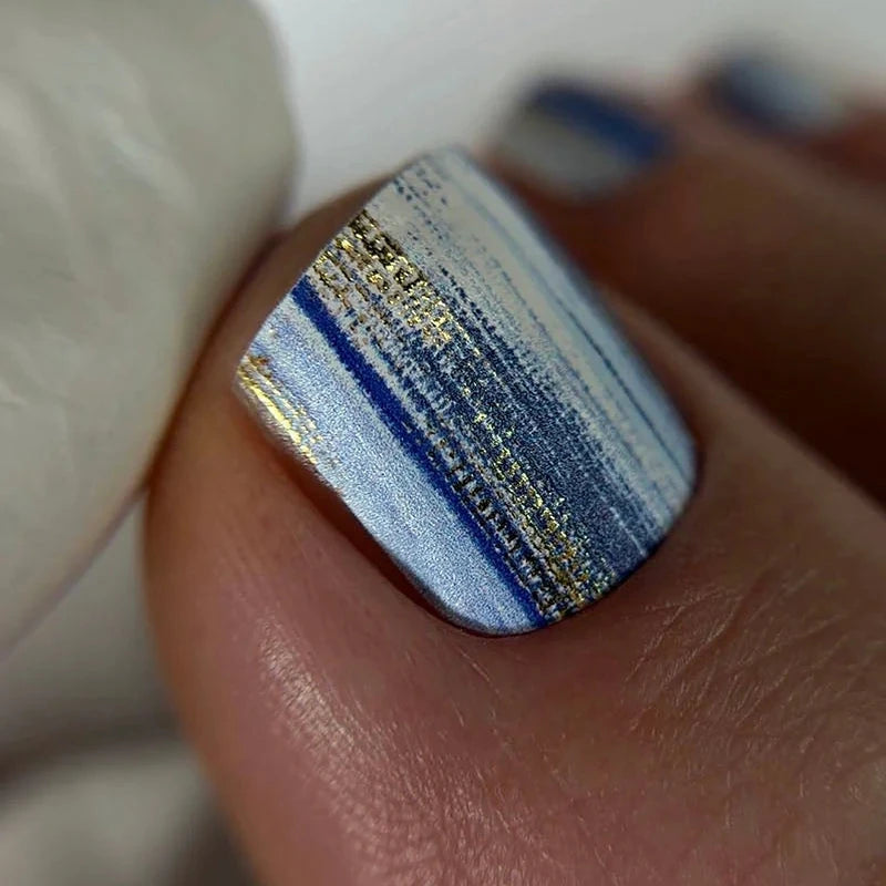 Wraps Pédicure Rayures Bleues Feuille d’Or – WR-420