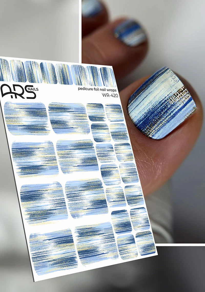 Wraps Pédicure Rayures Bleues Feuille d’Or – WR-420