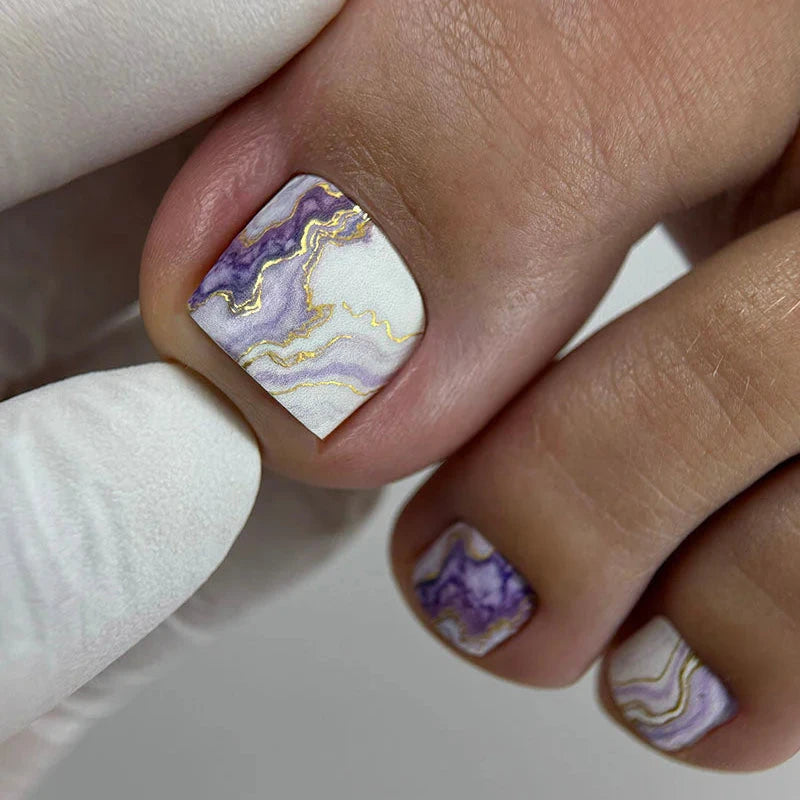 Wraps Pédicure Marbre Lavande Feuille d’Or – WR-434
