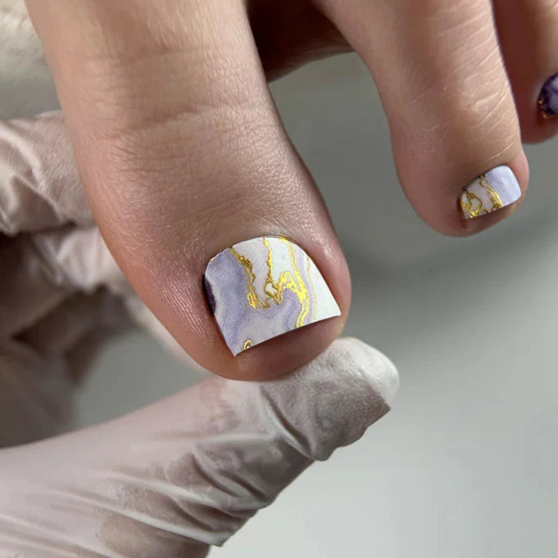 Wraps Pédicure Marbre Lavande Feuille d’Or – WR-434