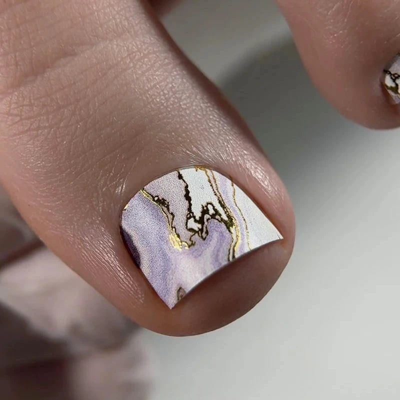 Wraps Pédicure Marbre Lavande Feuille d’Or – WR-434