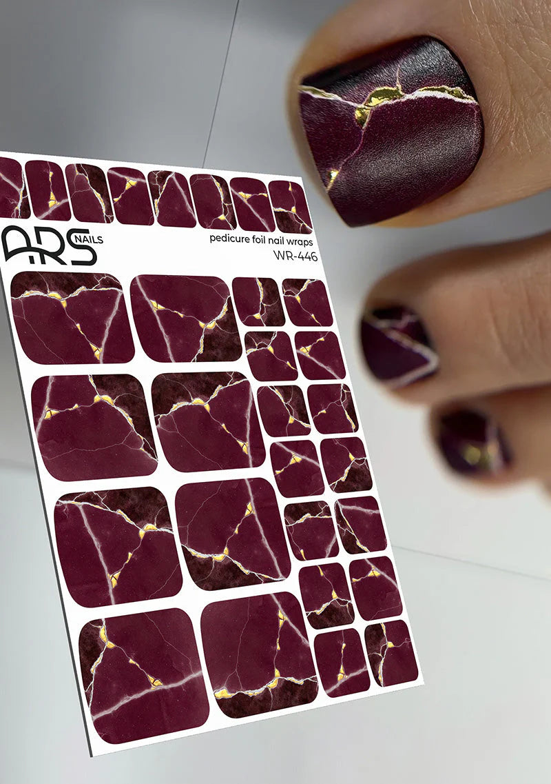 Wraps Pédicure Marbre Bordeaux Feuille d’Or – WR-446