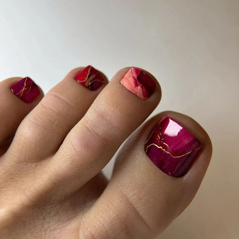 Wraps Pédicure Rouge Aquarelle Feuille d’Or – WR-447