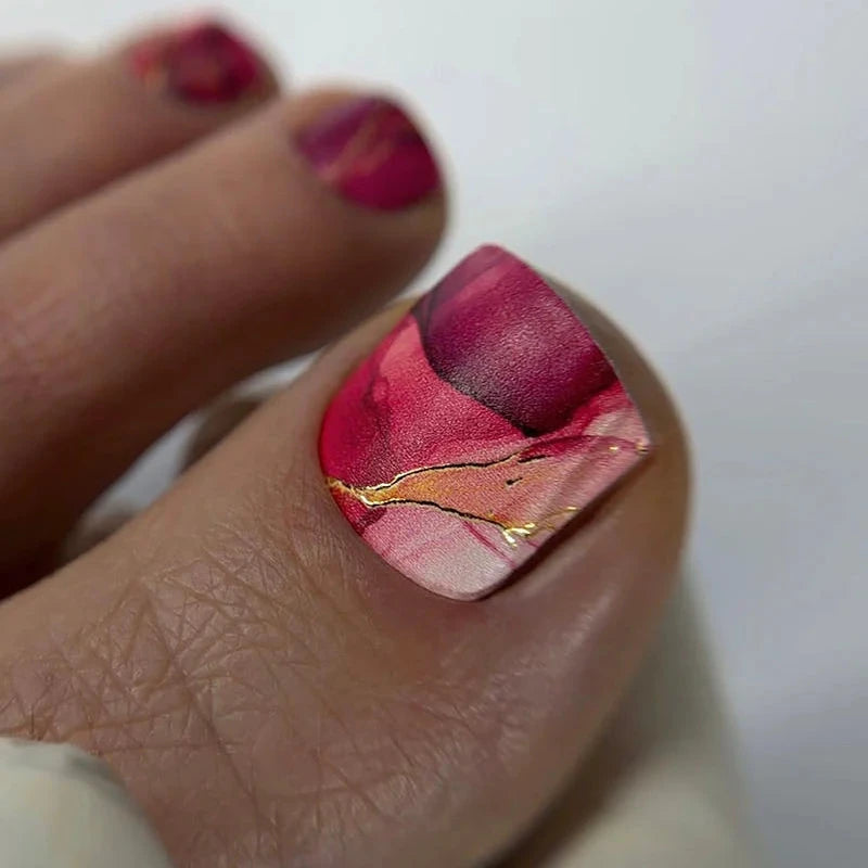 Wraps Pédicure Rouge Aquarelle Feuille d’Or – WR-447