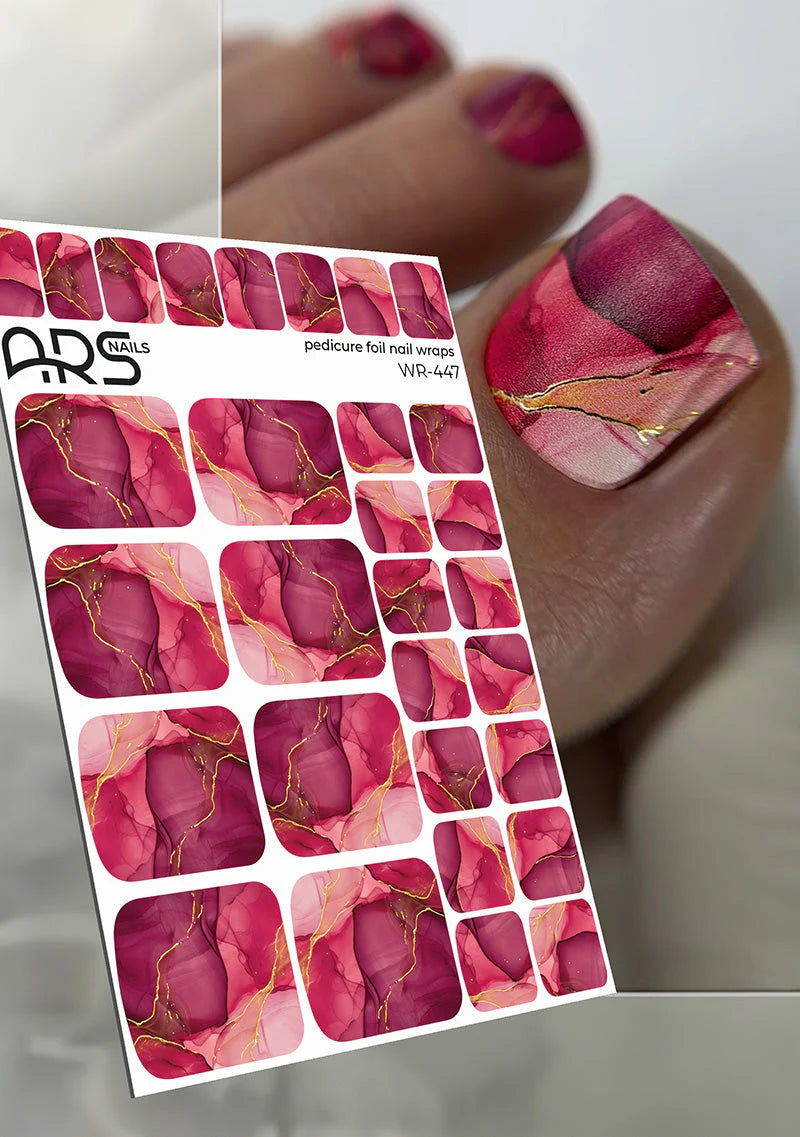 Wraps Pédicure Rouge Aquarelle Feuille d’Or – WR-447