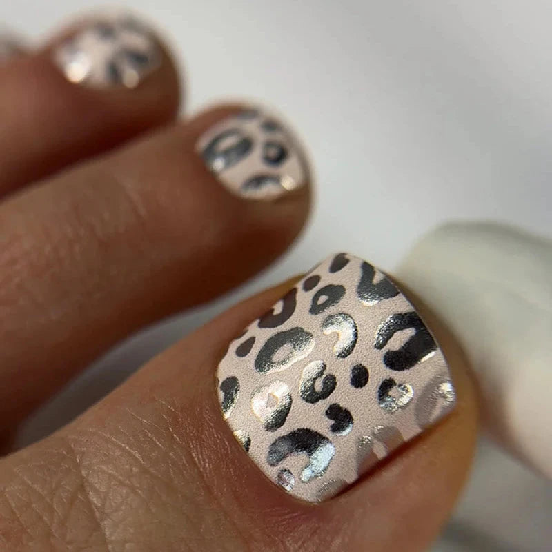 Wraps Pédicure Léopard Rose Poudré Foil Argenté – WR-509