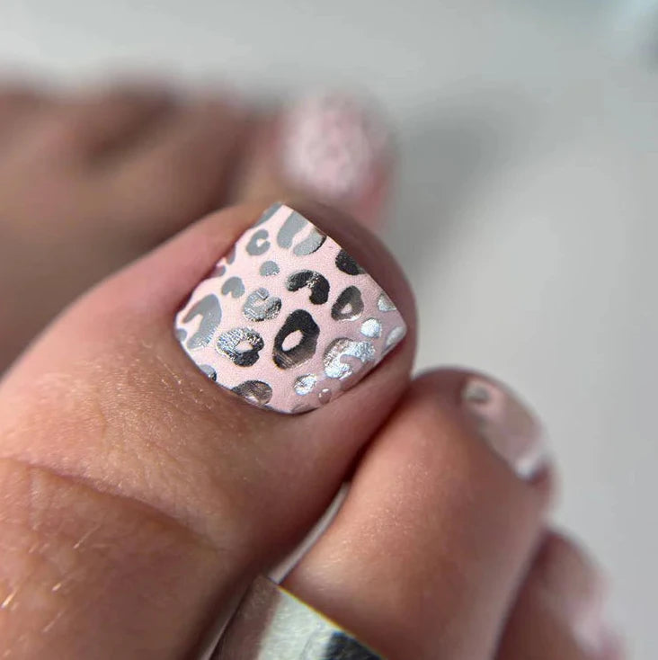 Wraps Pédicure Léopard Rose Poudré Foil Argenté – WR-509