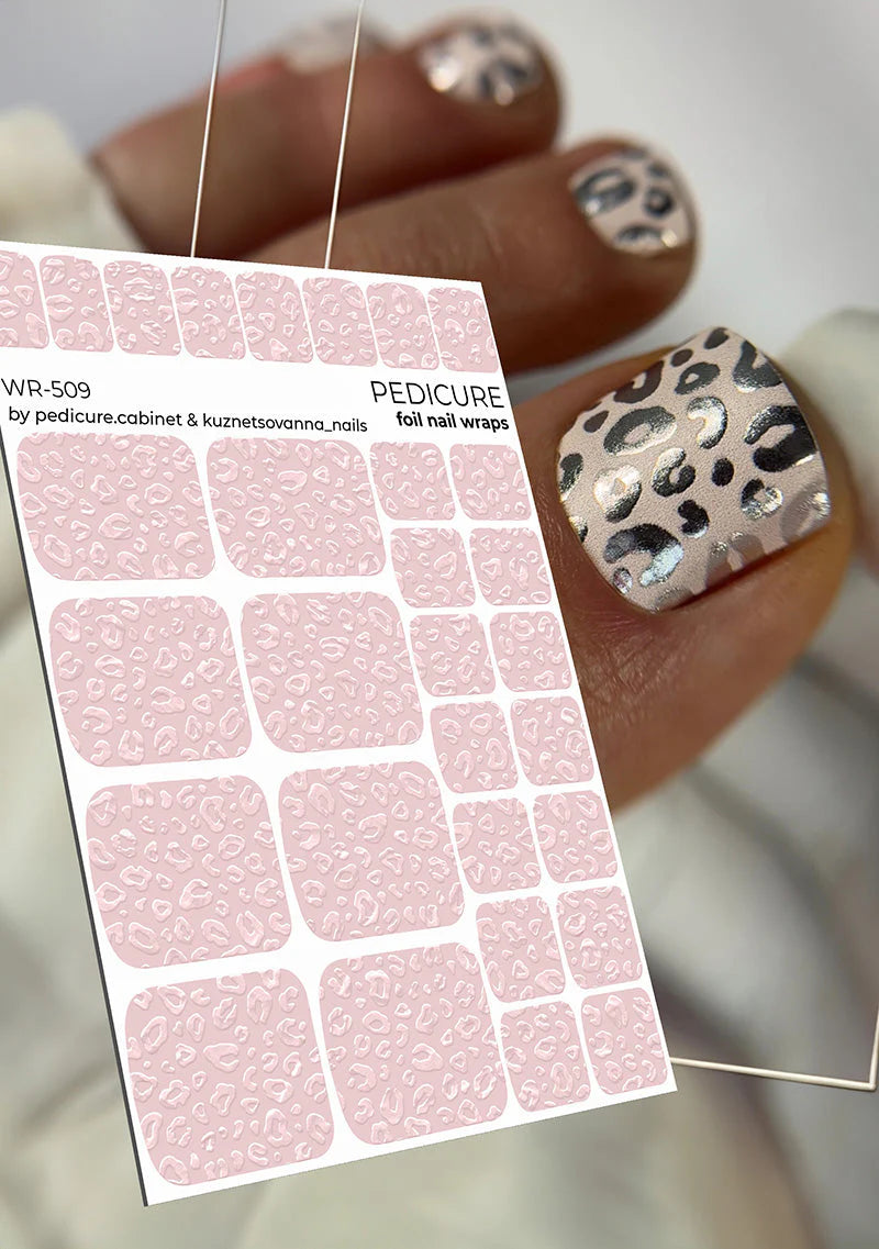 Wraps Pédicure Léopard Rose Poudré Foil Argenté – WR-509