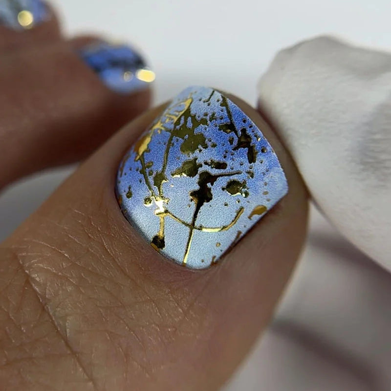 Wraps Pédicure Bleu Tacheté avec Feuille d’Or – WR-657.