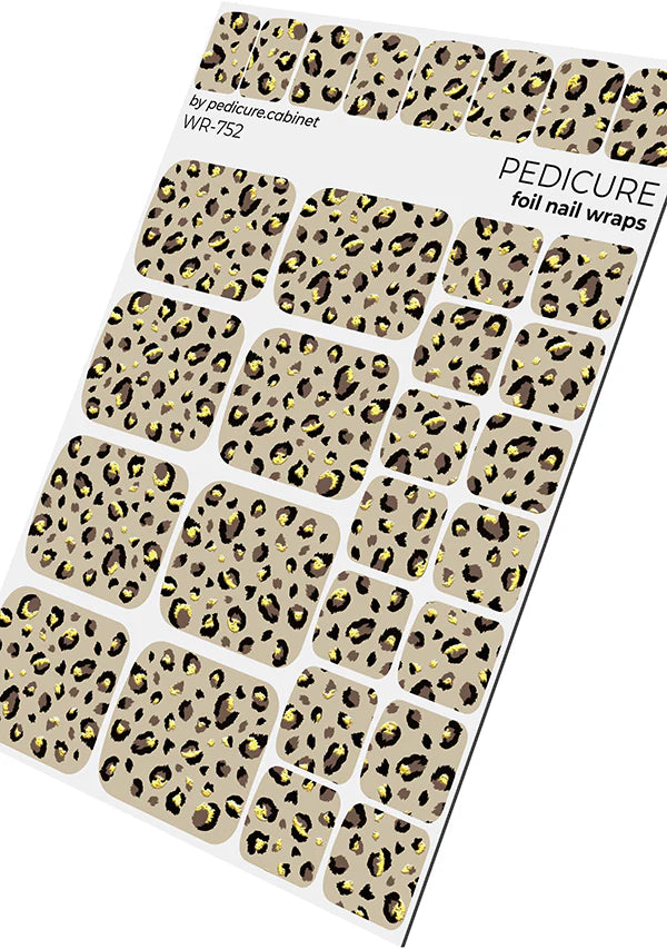 Wraps Pédicure Léopard Beige Feuille d’Or – WR-752