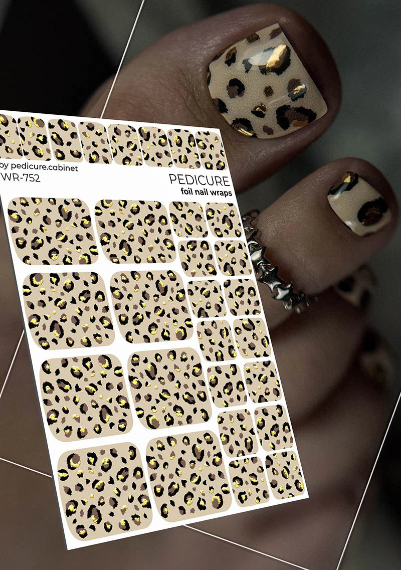 Wraps Pédicure Léopard Beige Feuille d’Or – WR-752