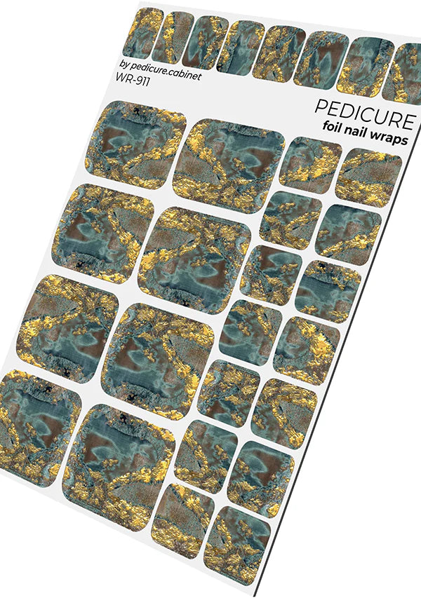 Wraps Pédicure Velours Émeraude Feuille d’Or WR-911