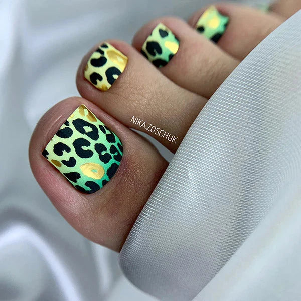 Wraps Pédicure Léopard Dégradé Vert &amp; Jaune Feuille d'Or – WR-975