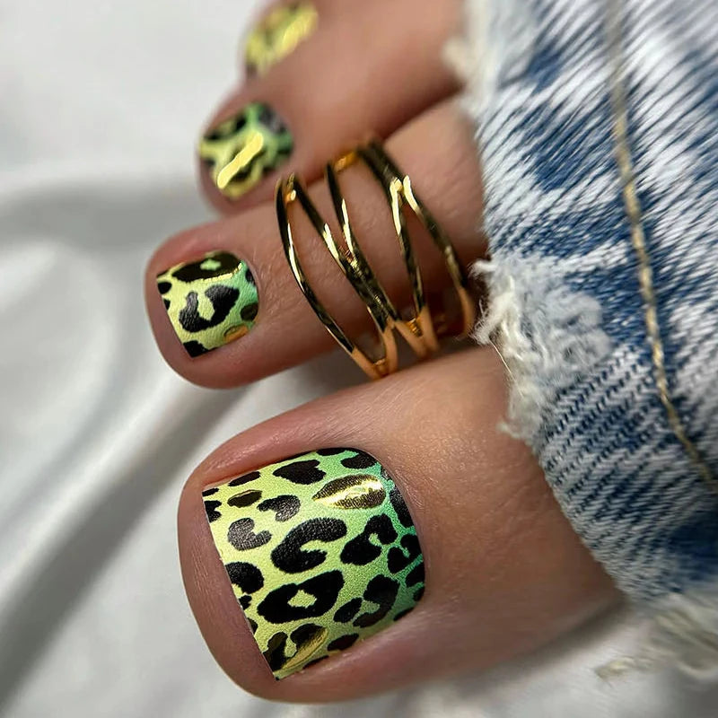 Wraps Pédicure Léopard Dégradé Vert &amp; Jaune Feuille d'Or – WR-975