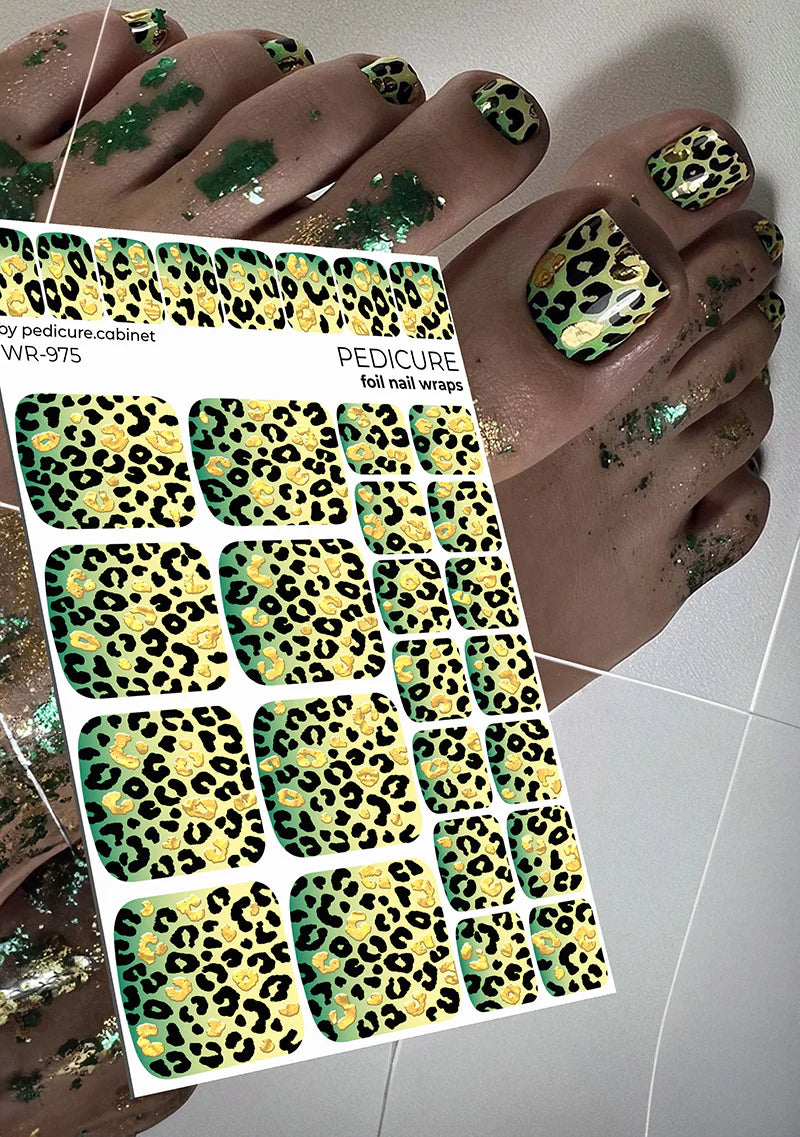 Wraps Pédicure Léopard Dégradé Vert &amp; Jaune Feuille d'Or – WR-975