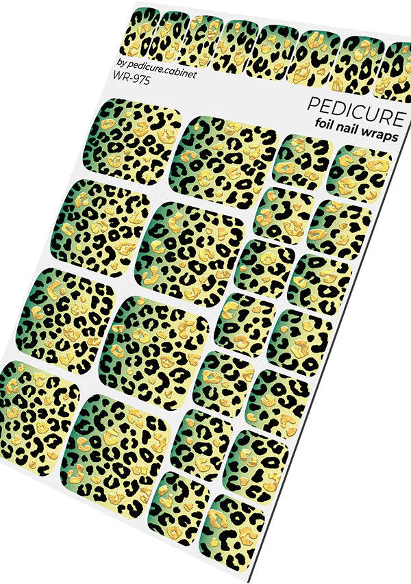 Wraps Pédicure Léopard Dégradé Vert &amp; Jaune Feuille d'Or – WR-975